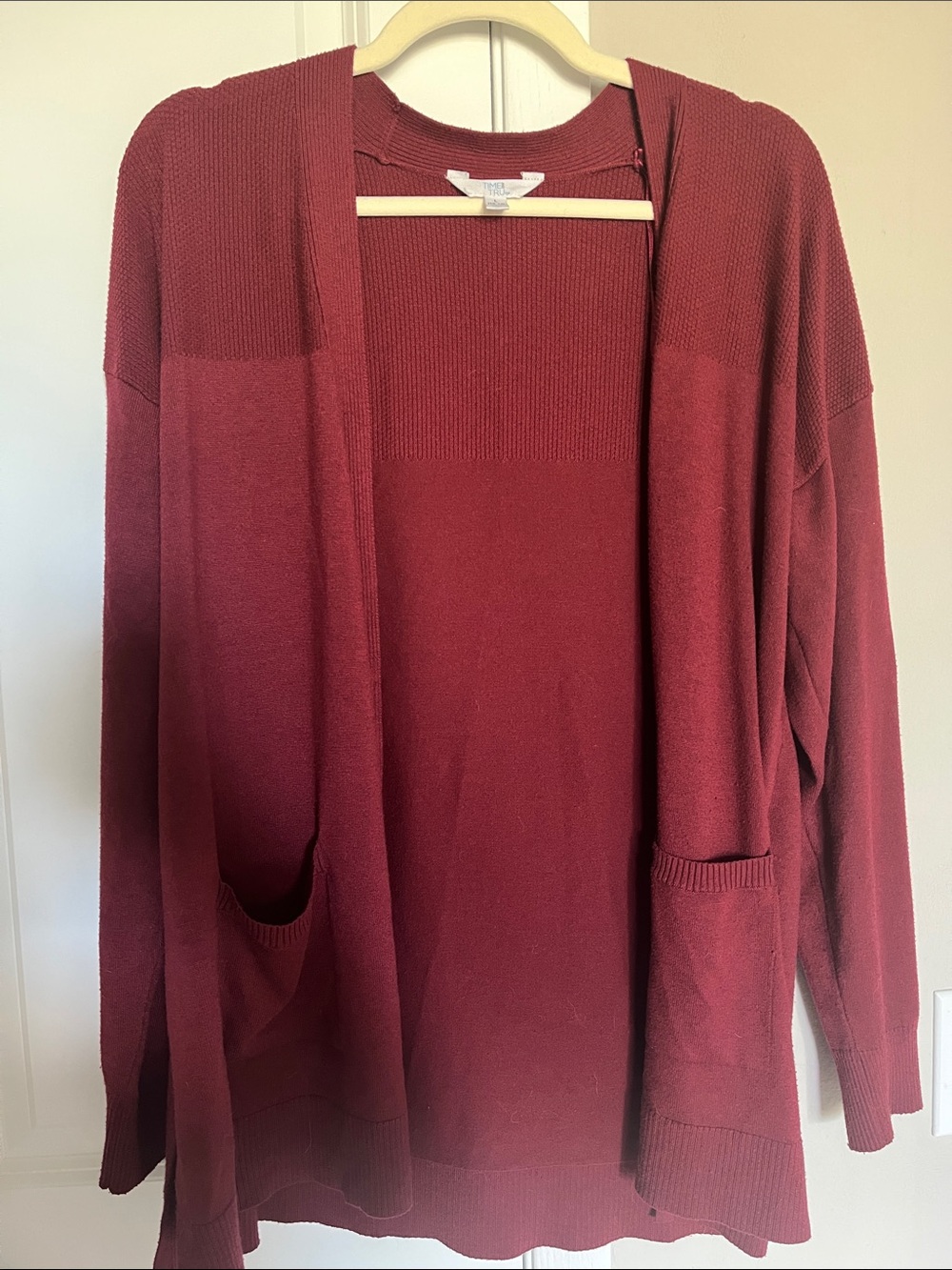Time and Tru Open-Front Burgundy Relaxed Fit Cardigan Size L - Pre-Owned